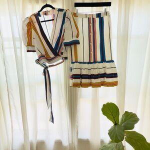 Eva Mendes x New York & Company Trista Stripe Wrap Blouse and Shay Stripe Skirt
